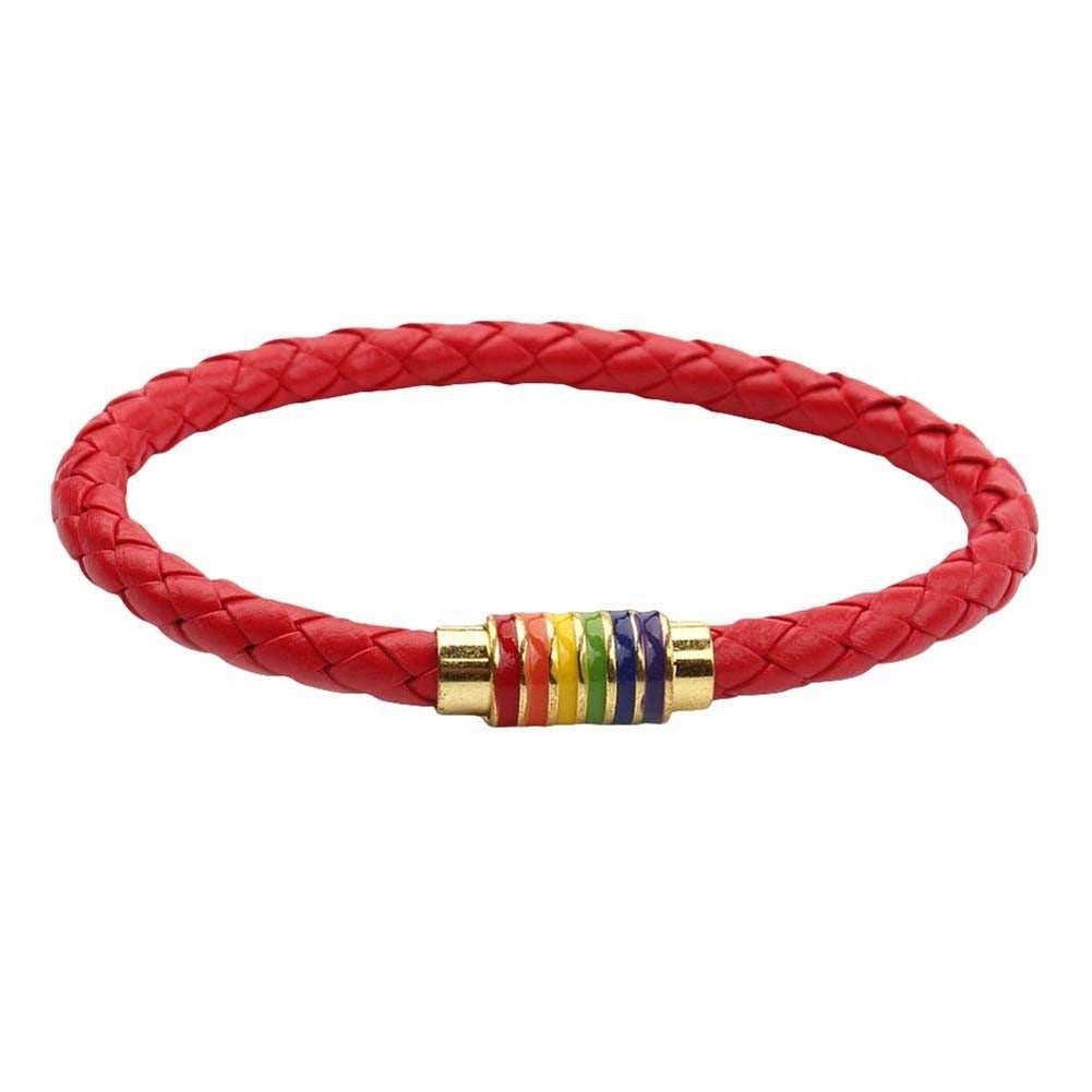 Fashion Unisex Braided Leather Rope Rainbow Magnetic Buckle Bracelet Jewelry Image 4