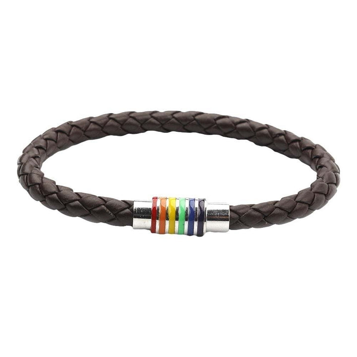 Fashion Unisex Braided Leather Rope Rainbow Magnetic Buckle Bracelet Jewelry Image 6