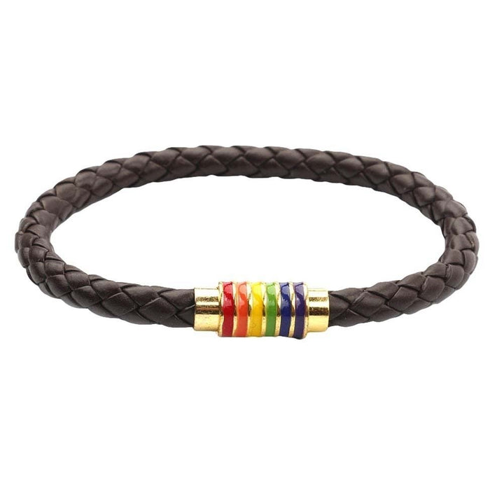 Fashion Unisex Braided Leather Rope Rainbow Magnetic Buckle Bracelet Jewelry Image 7