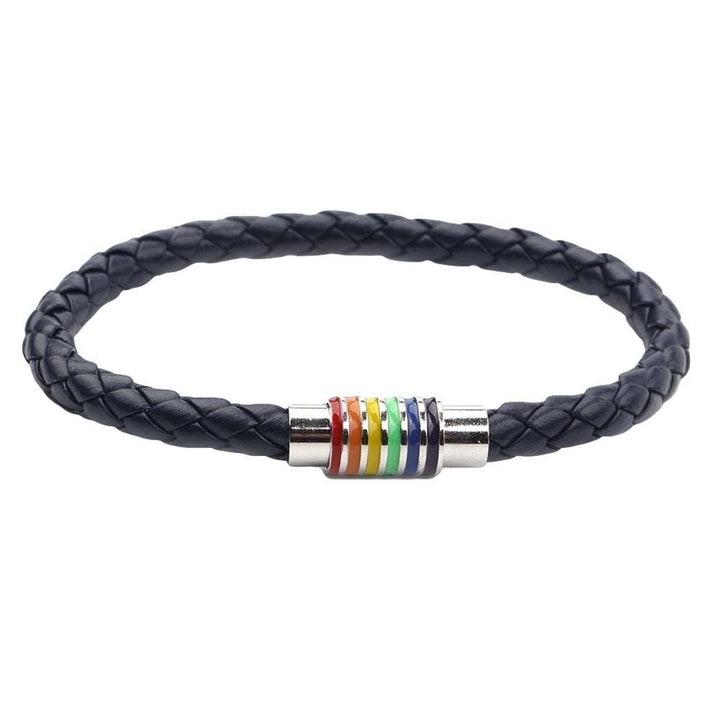 Fashion Unisex Braided Leather Rope Rainbow Magnetic Buckle Bracelet Jewelry Image 8