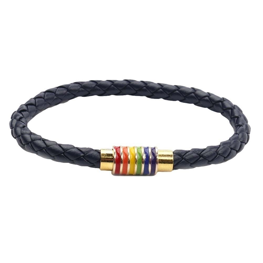 Fashion Unisex Braided Leather Rope Rainbow Magnetic Buckle Bracelet Jewelry Image 9