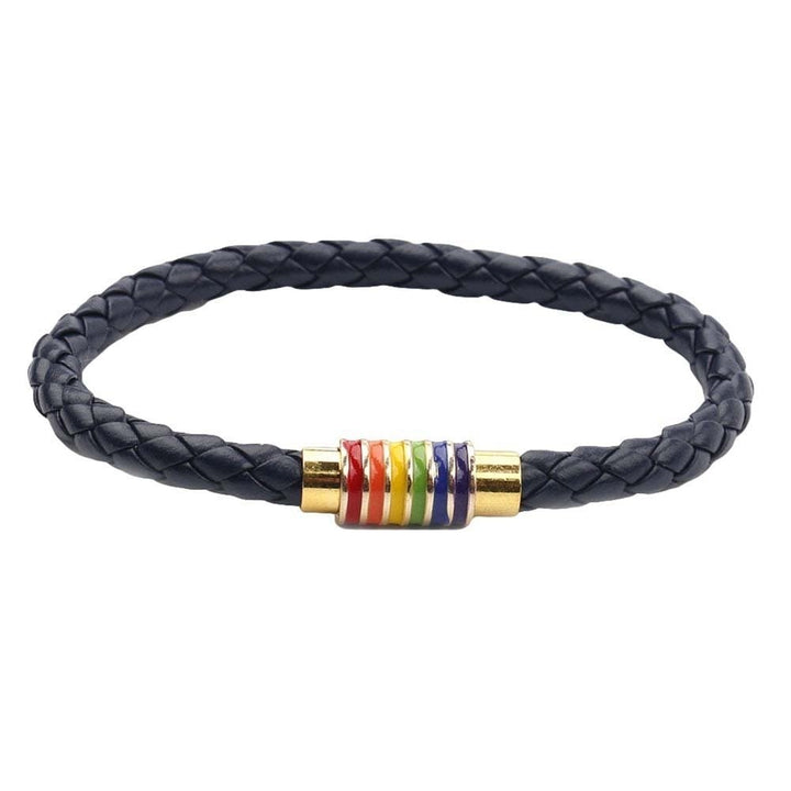 Fashion Unisex Braided Leather Rope Rainbow Magnetic Buckle Bracelet Jewelry Image 1