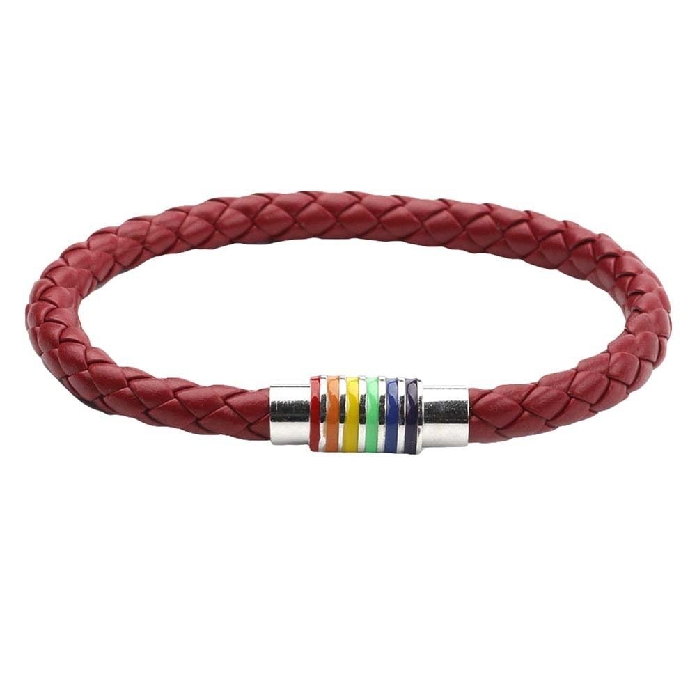 Fashion Unisex Braided Leather Rope Rainbow Magnetic Buckle Bracelet Jewelry Image 10