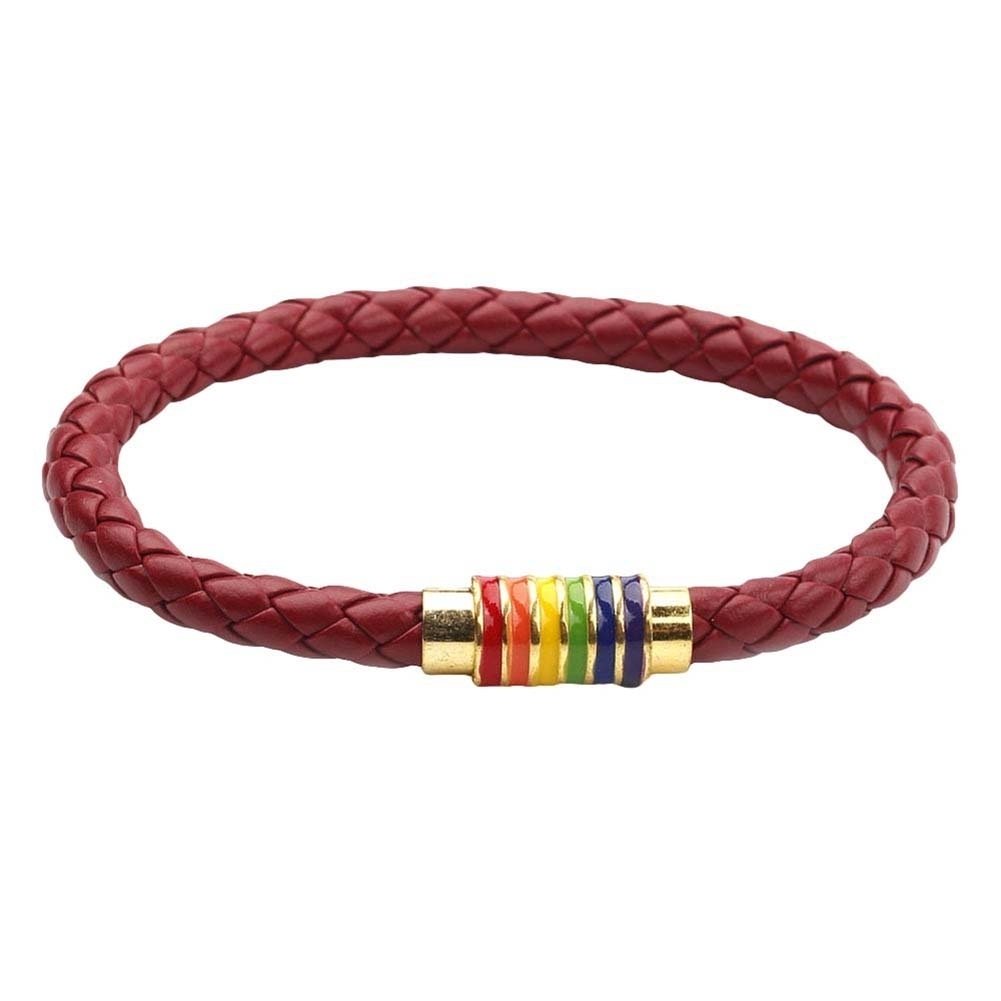 Fashion Unisex Braided Leather Rope Rainbow Magnetic Buckle Bracelet Jewelry Image 11