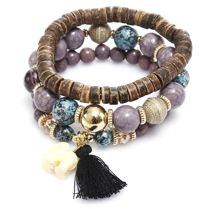 Boho Women Faux Turquoise Beaded Elephant Tassel Charm Multilayer Bracelet Gift Image 1