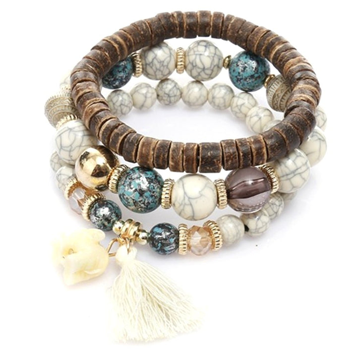 Boho Women Faux Turquoise Beaded Elephant Tassel Charm Multilayer Bracelet Gift Image 10