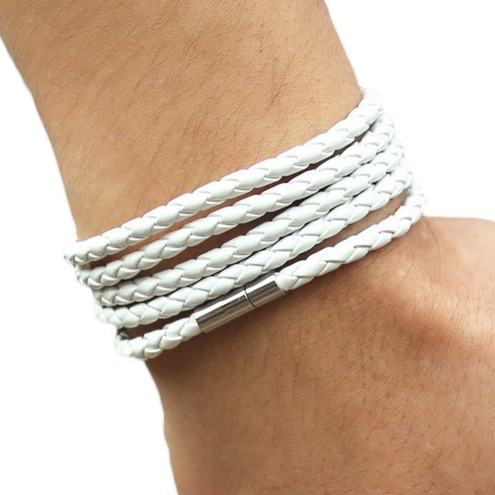 Unisex Multilayer Interlaced Faux Leather Cuff Bangle Wristband Bracelet Jewelry Image 3