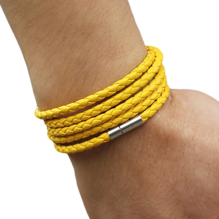 Unisex Multilayer Interlaced Faux Leather Cuff Bangle Wristband Bracelet Jewelry Image 4