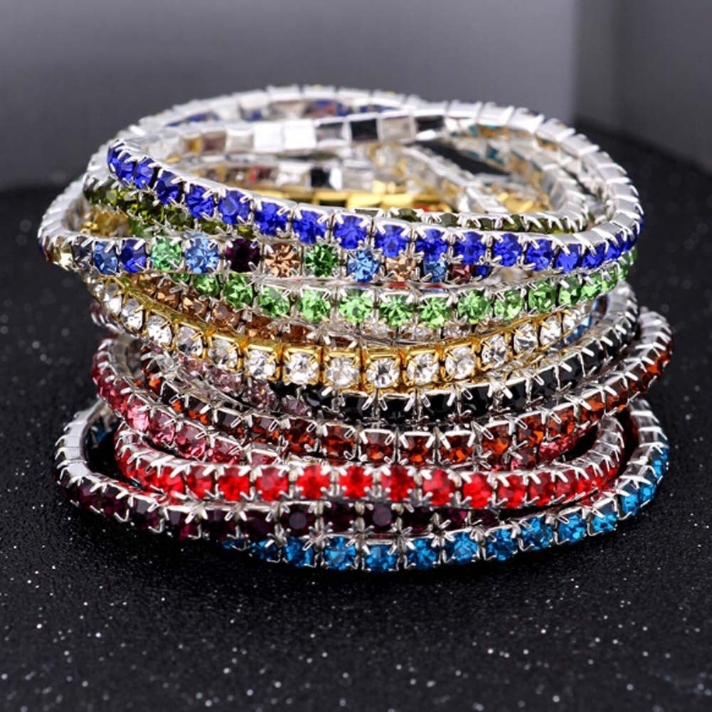 Luxury Women Single Row Full Rhinestone Inlaid Bracelet Elastic Bangle Jewelry Image 1