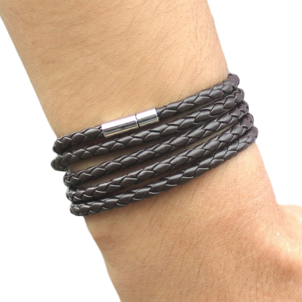 Unisex Multilayer Interlaced Faux Leather Cuff Bangle Wristband Bracelet Jewelry Image 7