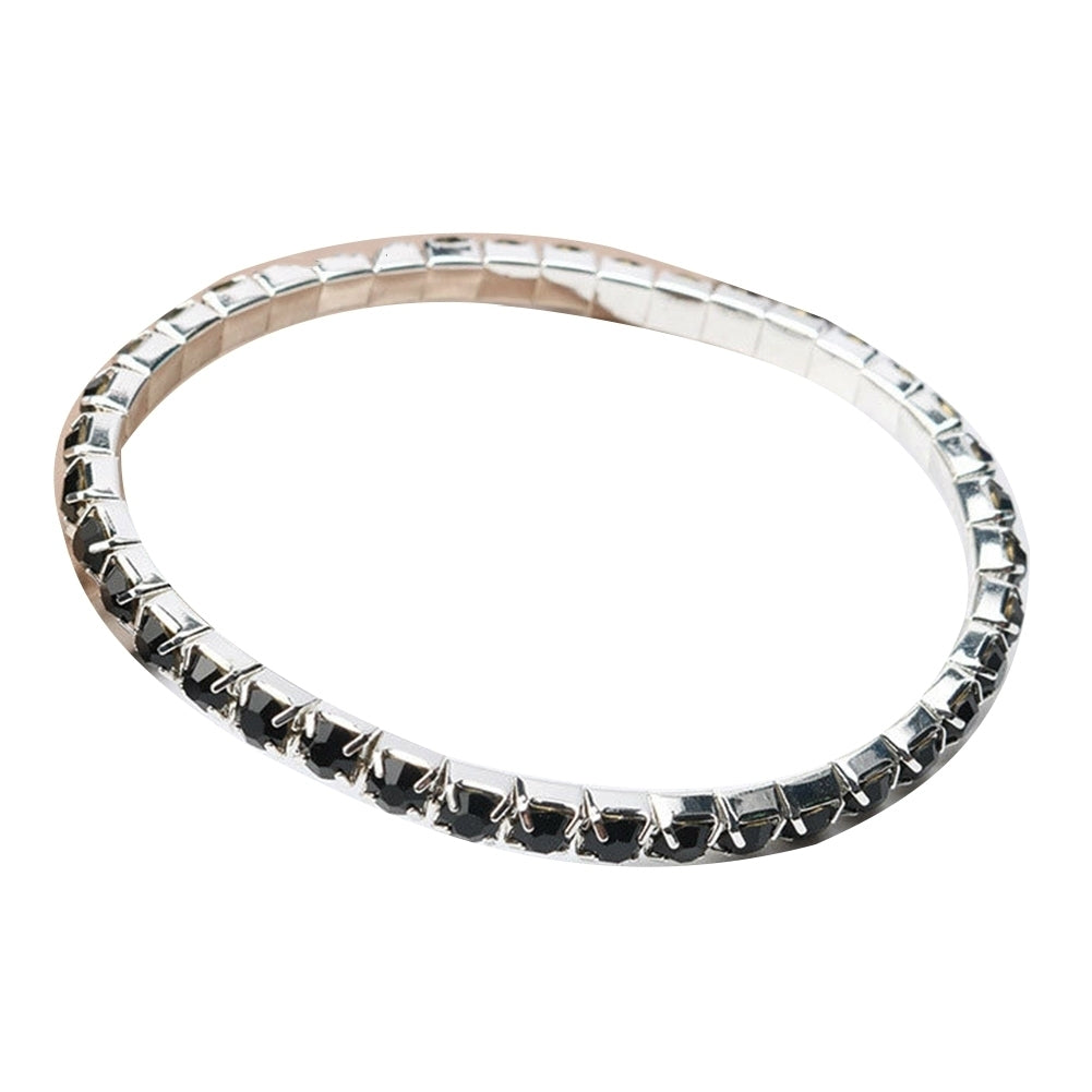 Luxury Women Single Row Full Rhinestone Inlaid Bracelet Elastic Bangle Jewelry Image 3