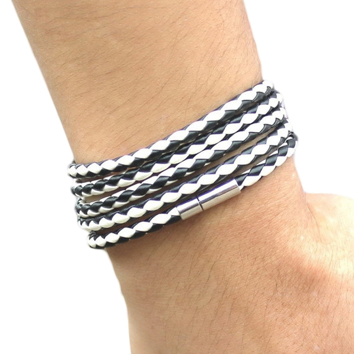 Unisex Multilayer Interlaced Faux Leather Cuff Bangle Wristband Bracelet Jewelry Image 8