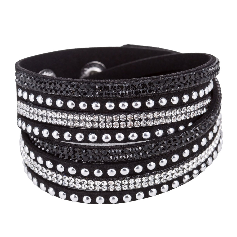 Women Faux Leather Shiny Hot Fix Rhinestone Inlaid DIY Multilayer Bracelet Gift Image 3