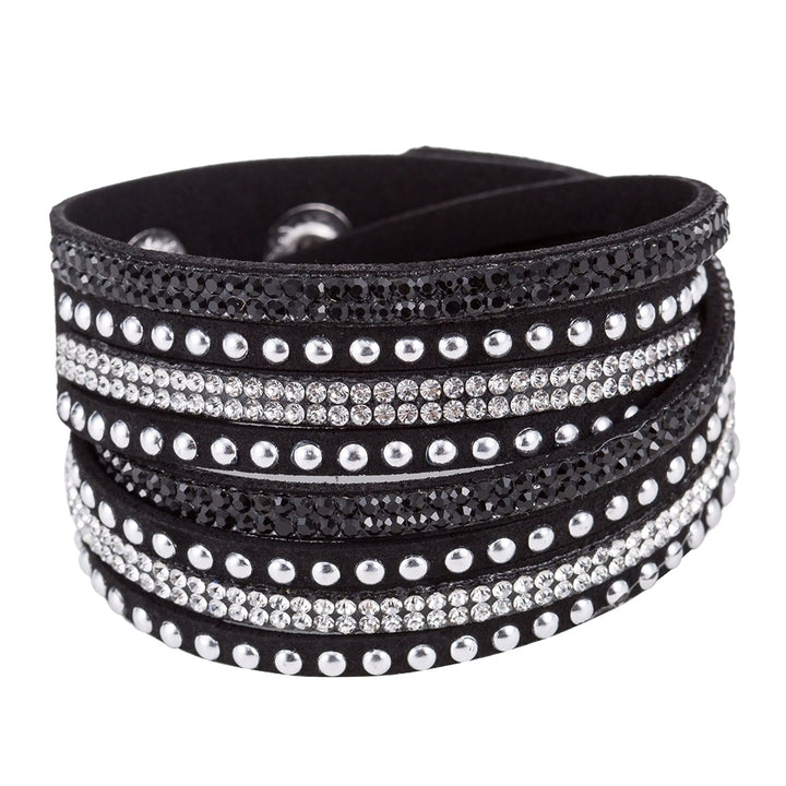 Women Faux Leather Shiny Hot Fix Rhinestone Inlaid DIY Multilayer Bracelet Gift Image 3