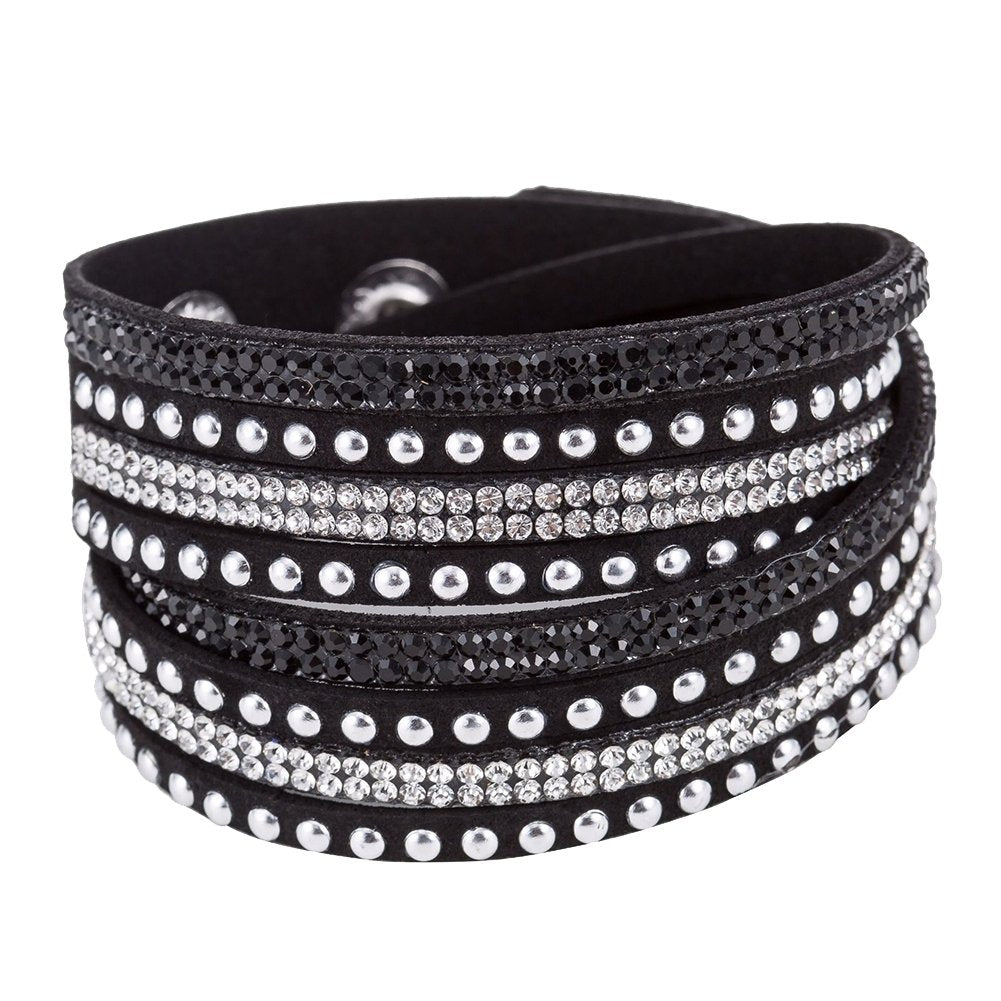 Women Faux Leather Shiny Hot Fix Rhinestone Inlaid DIY Multilayer Bracelet Gift Image 1