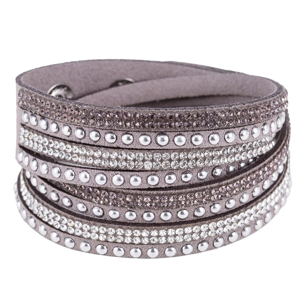 Women Faux Leather Shiny Hot Fix Rhinestone Inlaid DIY Multilayer Bracelet Gift Image 4