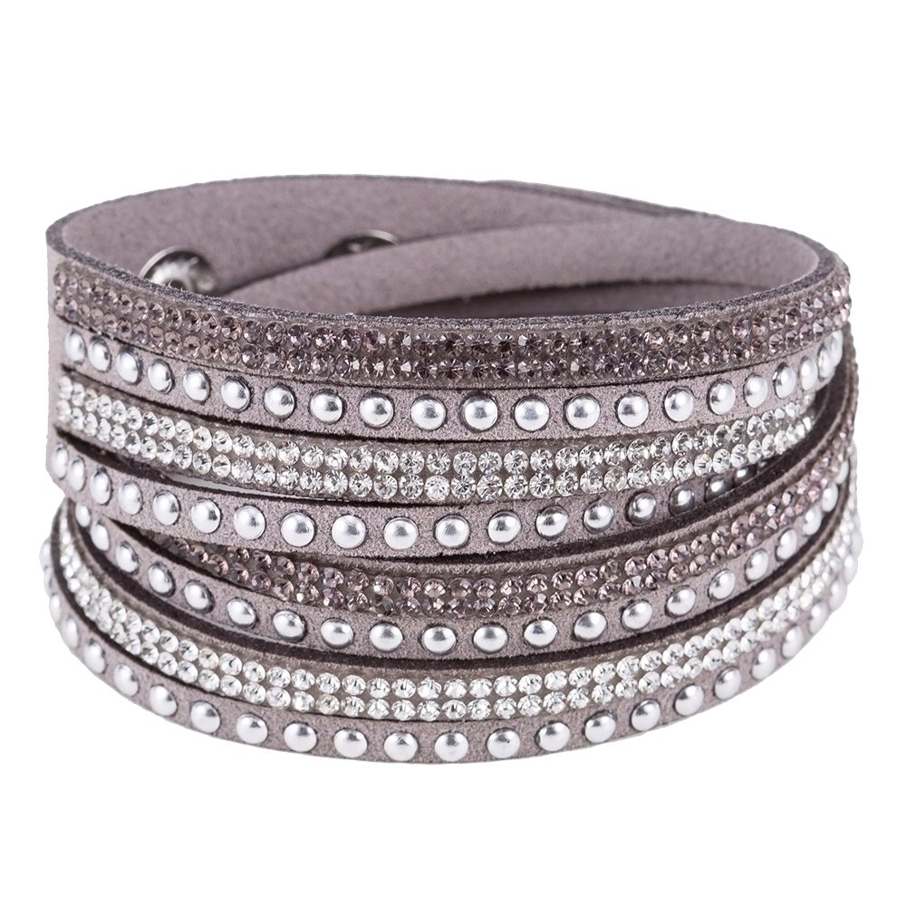 Women Faux Leather Shiny Hot Fix Rhinestone Inlaid DIY Multilayer Bracelet Gift Image 1