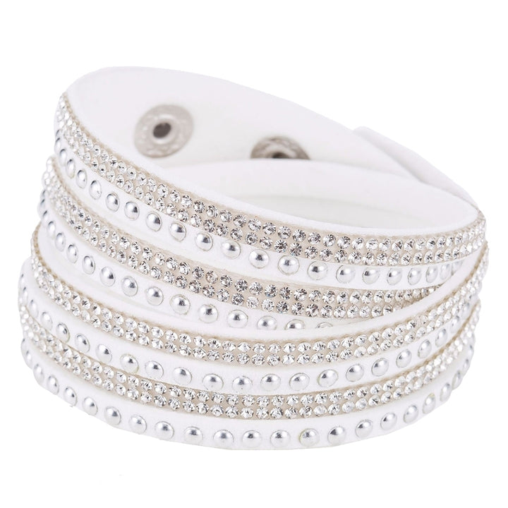 Women Faux Leather Shiny Hot Fix Rhinestone Inlaid DIY Multilayer Bracelet Gift Image 4