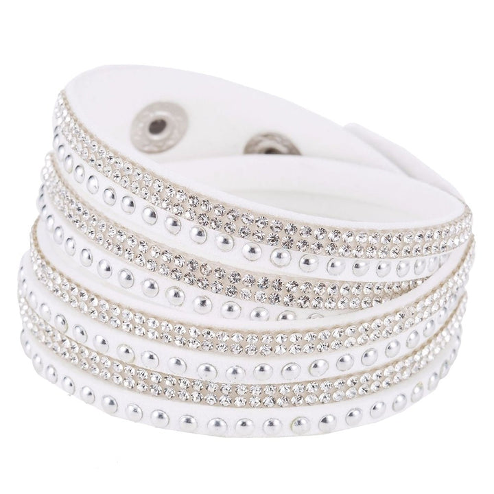 Women Faux Leather Shiny Hot Fix Rhinestone Inlaid DIY Multilayer Bracelet Gift Image 1