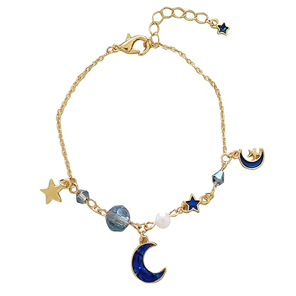 Fashion Moon Star Charm Faux Pearl Beads Bracelet Women Bangle Jewelry Gift Image 2