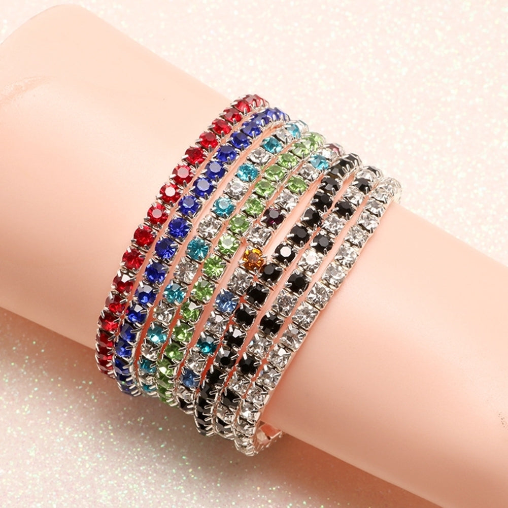 Luxury Women Single Row Full Rhinestone Inlaid Bracelet Elastic Bangle Jewelry Image 11