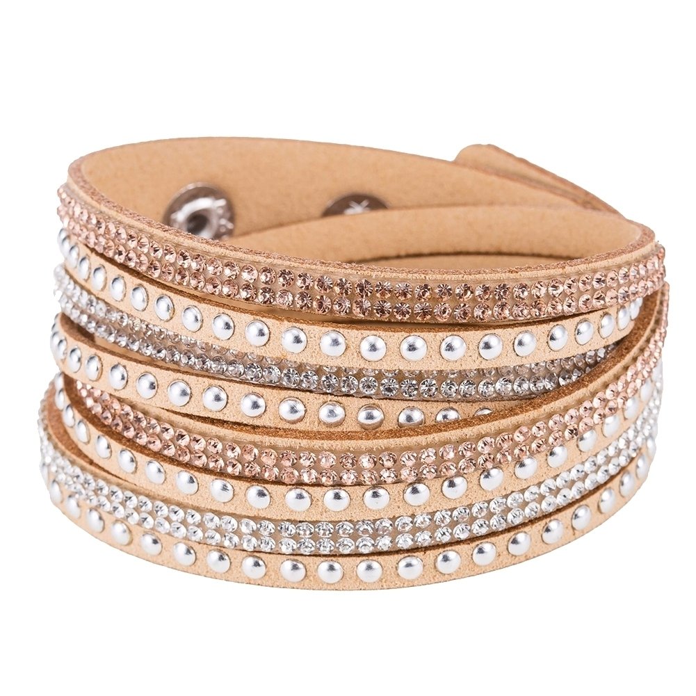 Women Faux Leather Shiny Hot Fix Rhinestone Inlaid DIY Multilayer Bracelet Gift Image 1