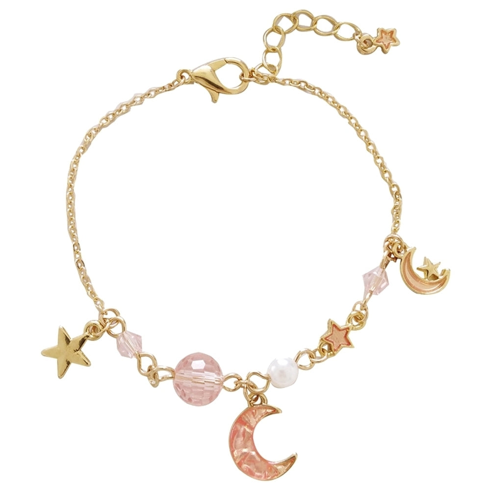 Fashion Moon Star Charm Faux Pearl Beads Bracelet Women Bangle Jewelry Gift Image 3