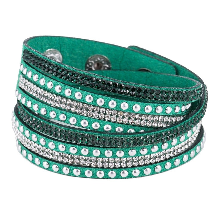 Women Faux Leather Shiny Hot Fix Rhinestone Inlaid DIY Multilayer Bracelet Gift Image 1