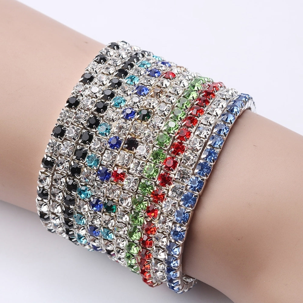 Luxury Women Single Row Full Rhinestone Inlaid Bracelet Elastic Bangle Jewelry Image 12