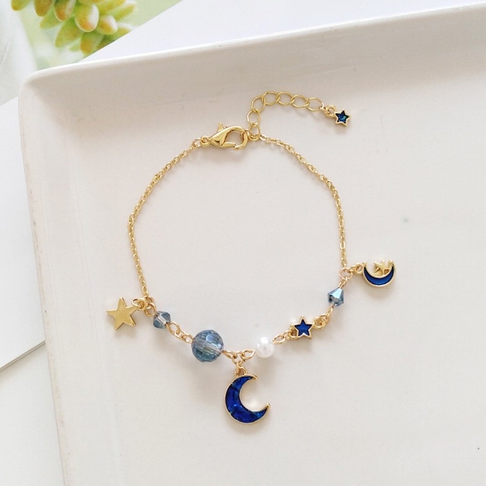 Fashion Moon Star Charm Faux Pearl Beads Bracelet Women Bangle Jewelry Gift Image 7