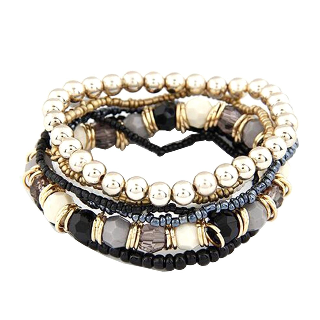 7Pcs Women Boho Bohemian Mix Style Multilayer Elastic Beaded Bracelets for Banquet Party Image 2