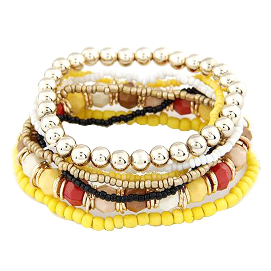 7Pcs Women Boho Bohemian Mix Style Multilayer Elastic Beaded Bracelets for Banquet Party Image 4