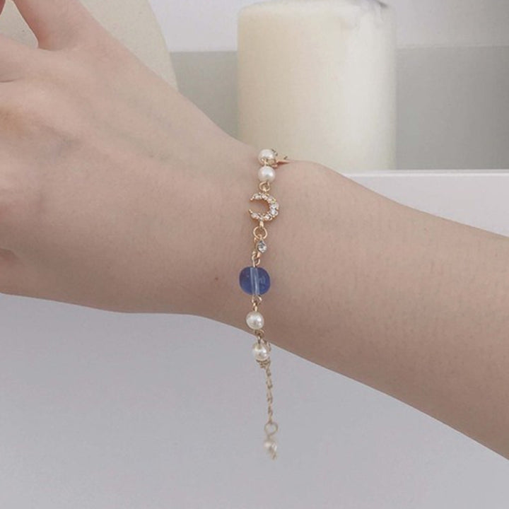 Fashion Moon Star Charm Faux Pearl Beads Bracelet Women Bangle Jewelry Gift Image 12