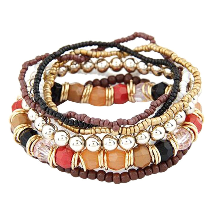 7Pcs Women Boho Bohemian Mix Style Multilayer Elastic Beaded Bracelets for Banquet Party Image 6