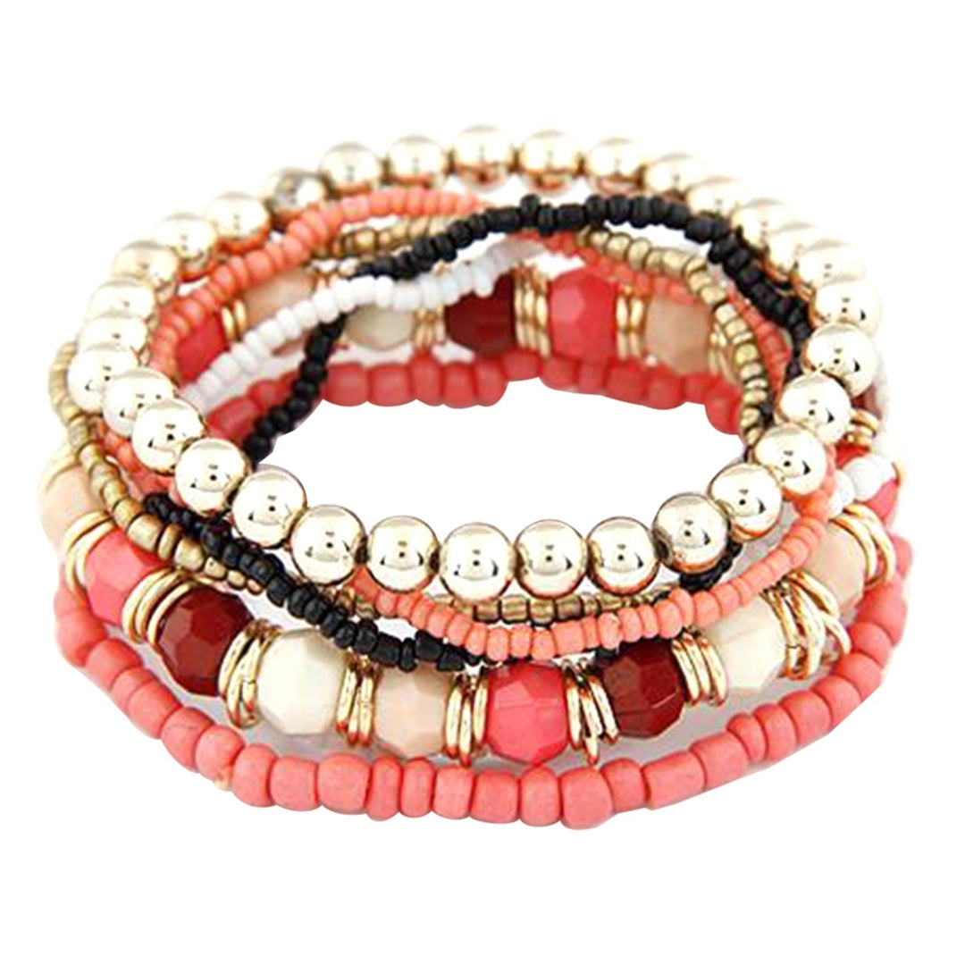 7Pcs Women Boho Bohemian Mix Style Multilayer Elastic Beaded Bracelets for Banquet Party Image 7