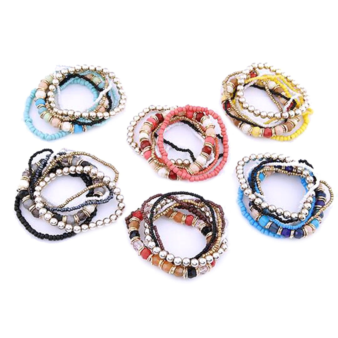 7Pcs Women Boho Bohemian Mix Style Multilayer Elastic Beaded Bracelets for Banquet Party Image 8