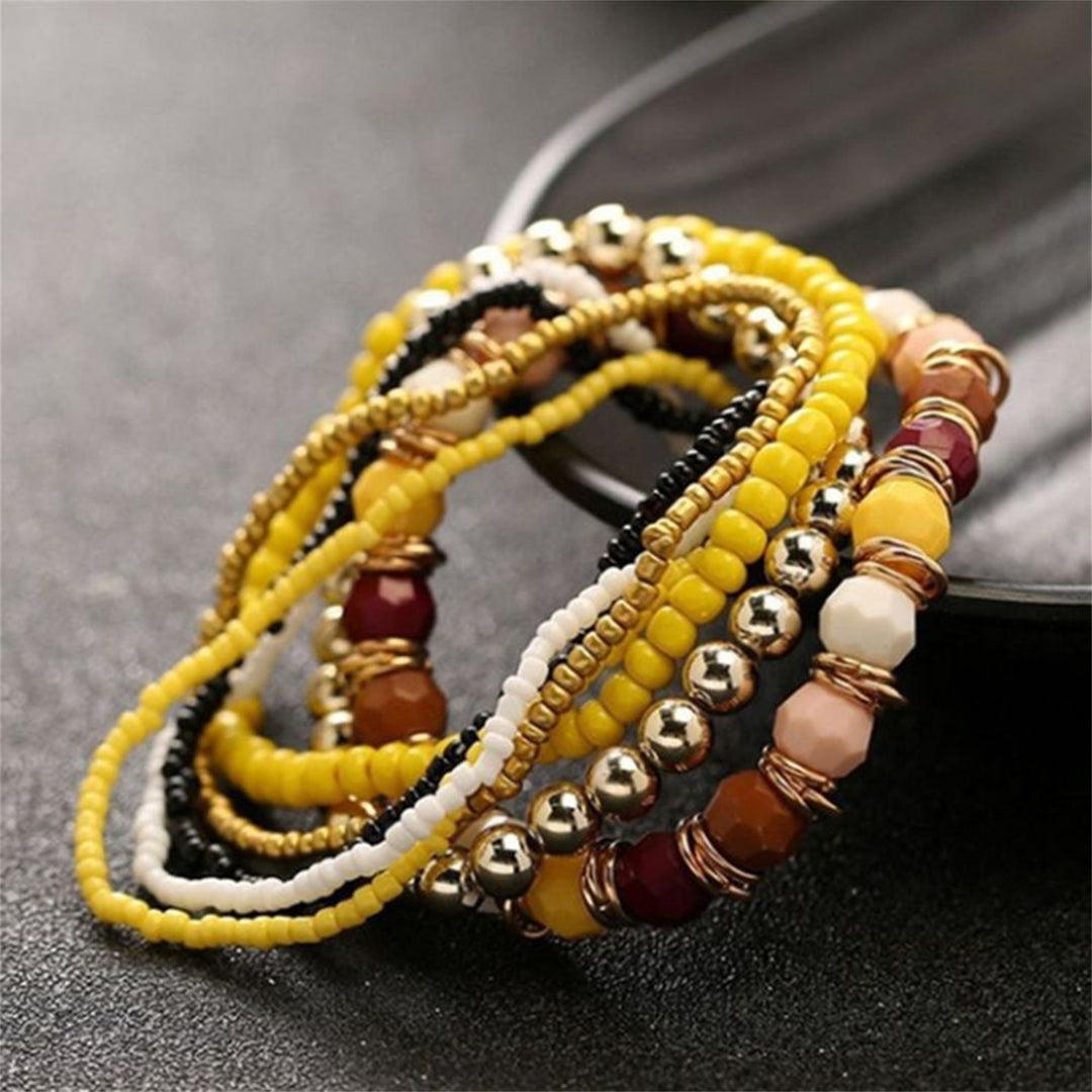 7Pcs Women Boho Bohemian Mix Style Multilayer Elastic Beaded Bracelets for Banquet Party Image 9