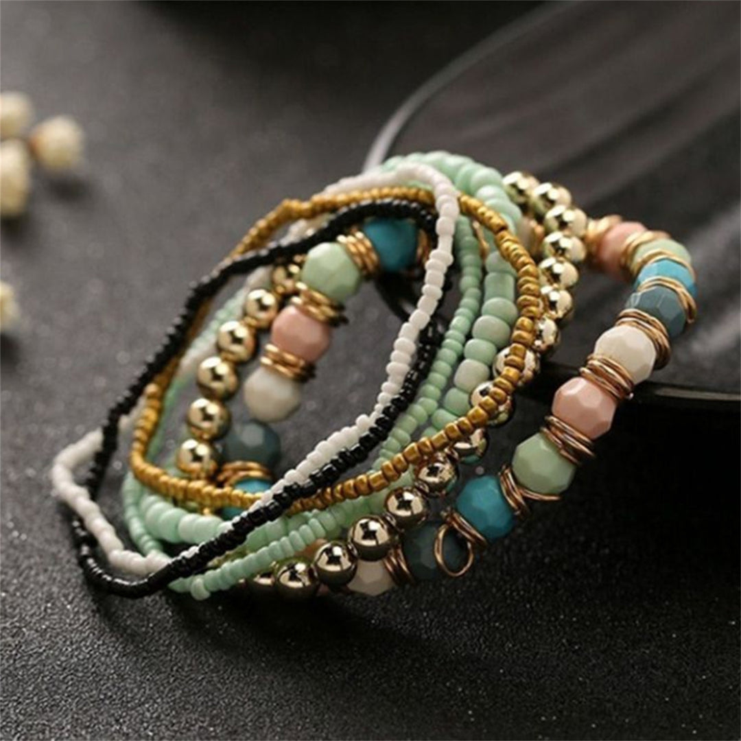 7Pcs Women Boho Bohemian Mix Style Multilayer Elastic Beaded Bracelets for Banquet Party Image 10