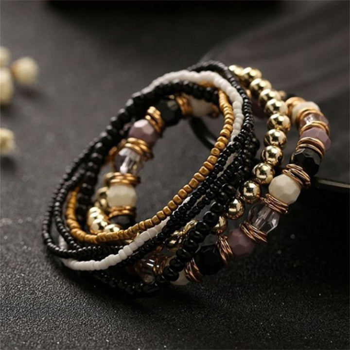 7Pcs Women Boho Bohemian Mix Style Multilayer Elastic Beaded Bracelets for Banquet Party Image 12