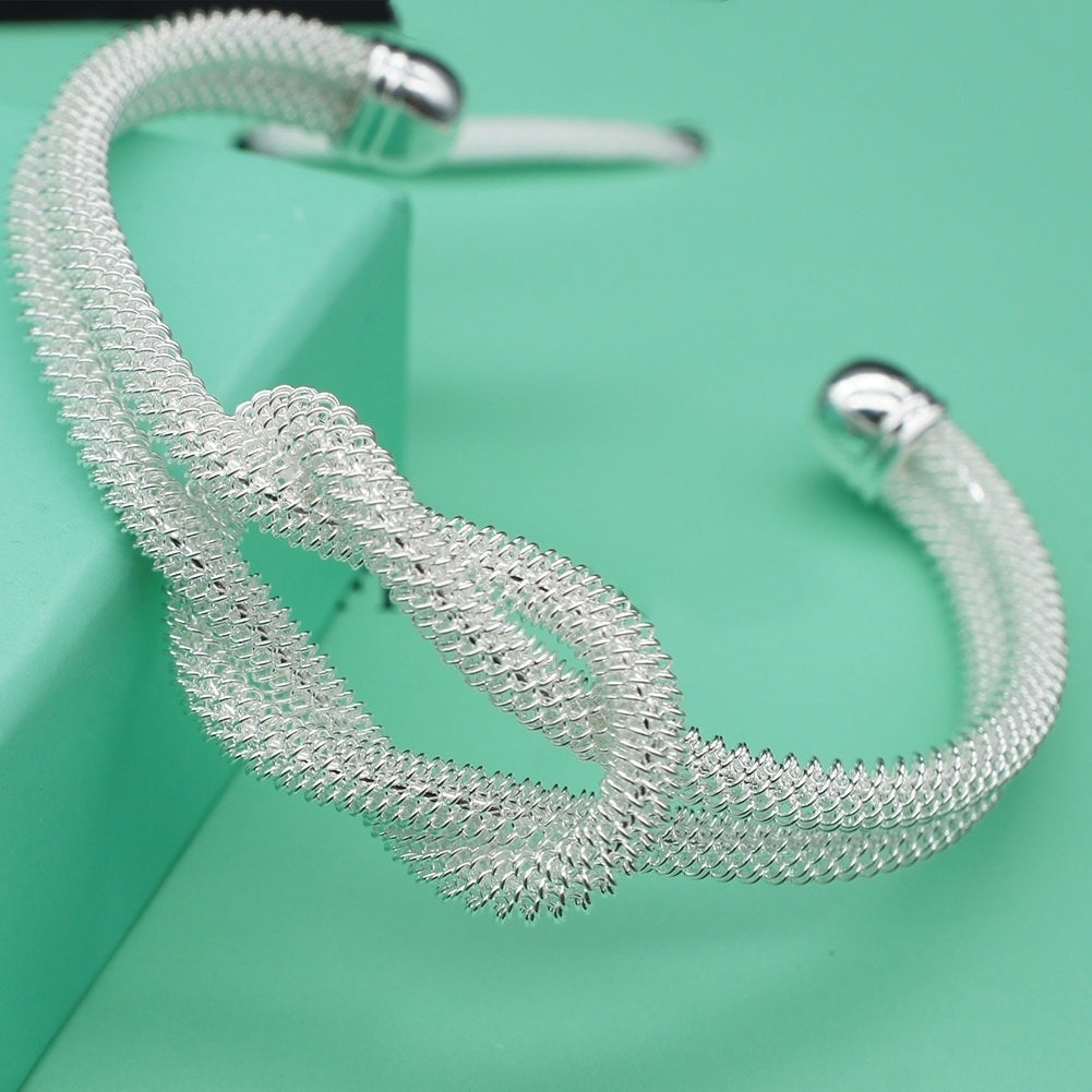 Elegant Women Knotting Twist Mesh Tube Opening Cuff Bangle Bracelet Jewelry Gift Image 7