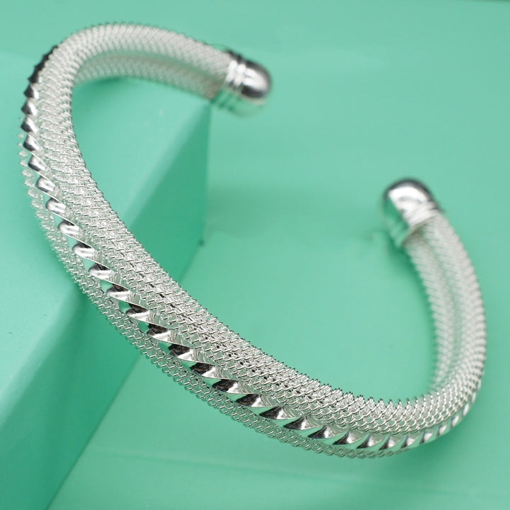 Elegant Women Knotting Twist Mesh Tube Opening Cuff Bangle Bracelet Jewelry Gift Image 8