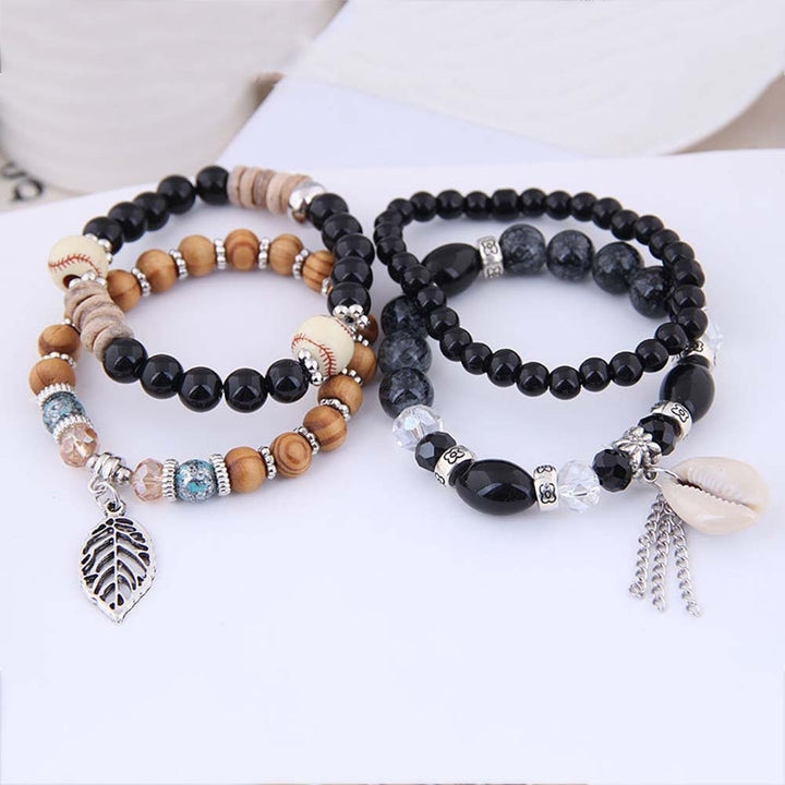 4Pcs Bohemian Women Cowrie Shell Leaf Charm Candy Beaded Elastic Bracelet Image 8