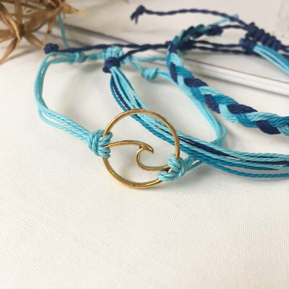 3Pcs Women Summer Beach Sea Wave Strand Bracelet Adjustable Bangle Jewelry Gift Image 3