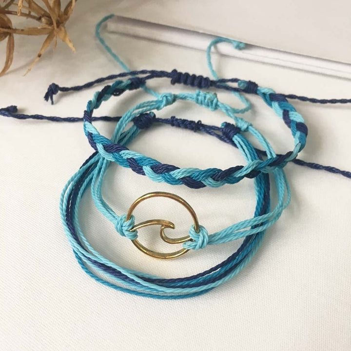 3Pcs Women Summer Beach Sea Wave Strand Bracelet Adjustable Bangle Jewelry Gift Image 4