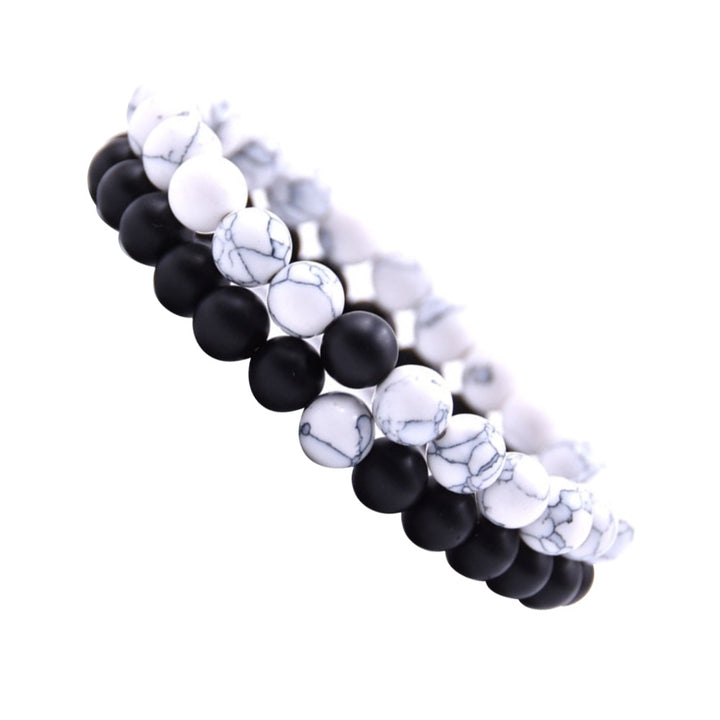 2Pcs Natural Stone Beads Elastic Couple Charm Bracelet Wrist Jewelry Accessories Image 2