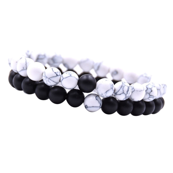 2Pcs Natural Stone Beads Elastic Couple Charm Bracelet Wrist Jewelry Accessories Image 3