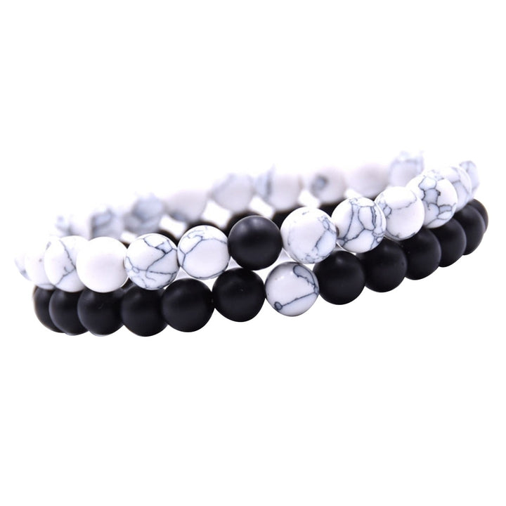 2Pcs Natural Stone Beads Elastic Couple Charm Bracelet Wrist Jewelry Accessories Image 4