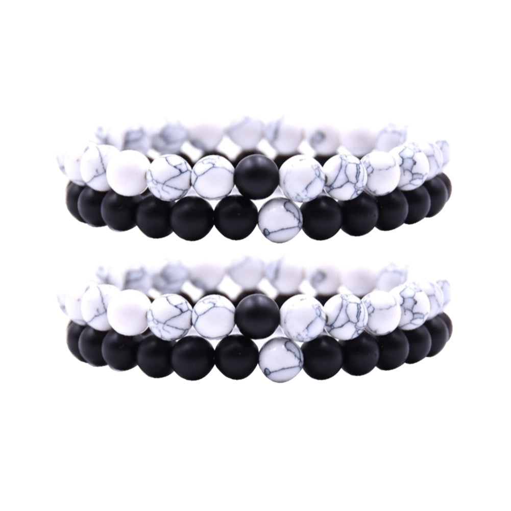 2Pcs Natural Stone Beads Elastic Couple Charm Bracelet Wrist Jewelry Accessories Image 6