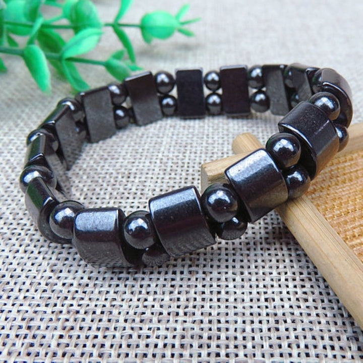 Unisex Elastic Hematite Stone Round Beads Magnetic Therapy Bracelet Jewelry Image 2