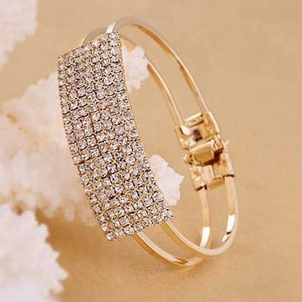 Party Fashion Women Shiny Square Rhinestone Inlaid Bracelet Bangle Jewelry Gift Image 1